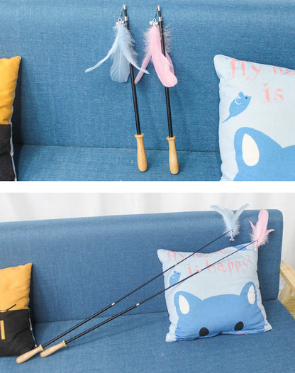 Funny Cat Stick Long Rod Gnawing Feather Retractable
