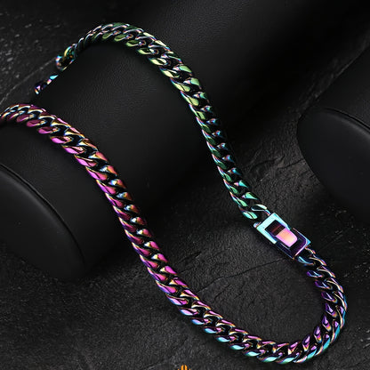 8mm Rainbow Miami Cuban Link Bracelet Necklace For Men