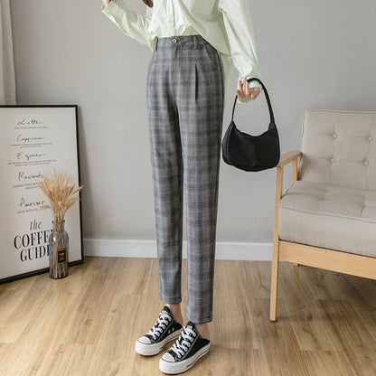 Women's New Spring And Autumn Plaid Casual Pants High Waist