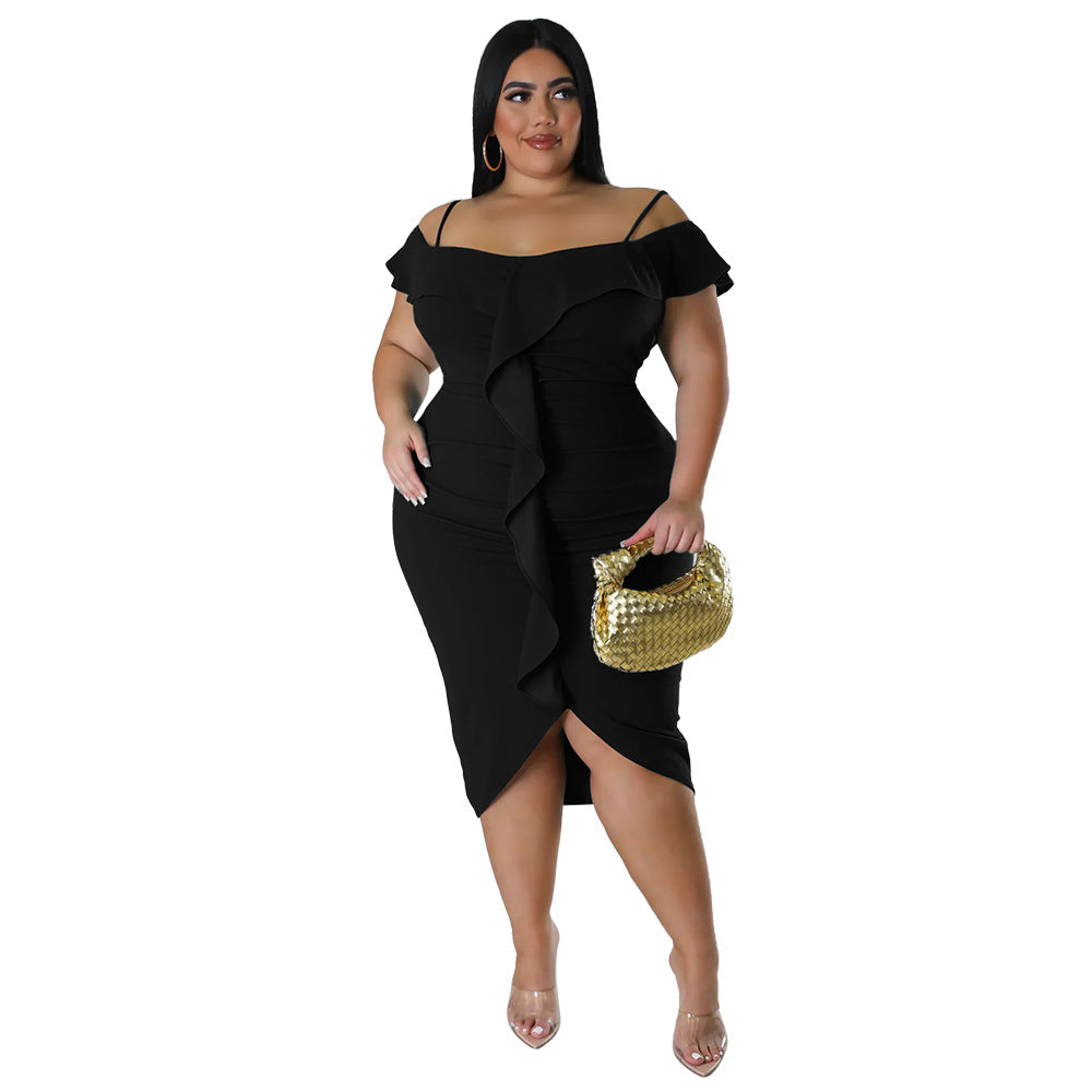 Solid-color Dress Halter-neck Midi Skirt