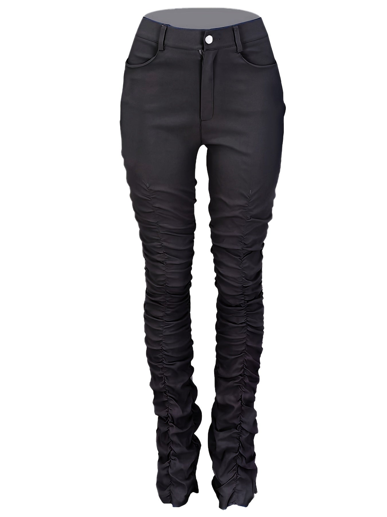 HY5159 Women's High-Waisted Stretchy Ruched Pants - Light Grey Casual Tapered Leggings with 95% Polyester 5% Elastane, Machine Washable All-Season Comfort