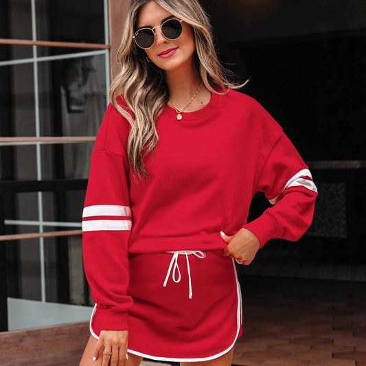 Loose Long Sleeve Women's Versatile Printed Dress Two-piece Set