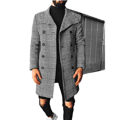 Plaid Double Breasted Lapel Coat Mid Length Coat