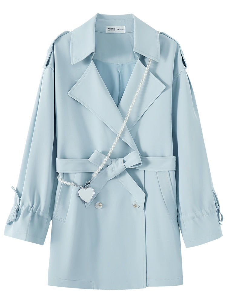 Women's Senior British Style Blue Trench Coat