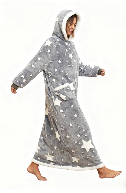 Oversized Wearable Hooded Blanket With Print Glow In The Dark Long Size Sherpa Warm Sweatshirt For Women
