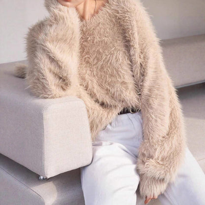 Women's Thickened Solid-Color Versatile Crew-Neck Sweater