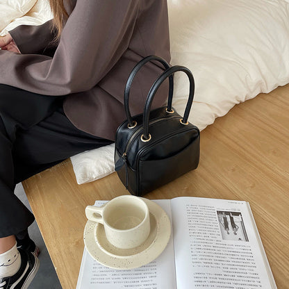 Fashionable And Simple Litchi Pattern Box-shaped Handbag