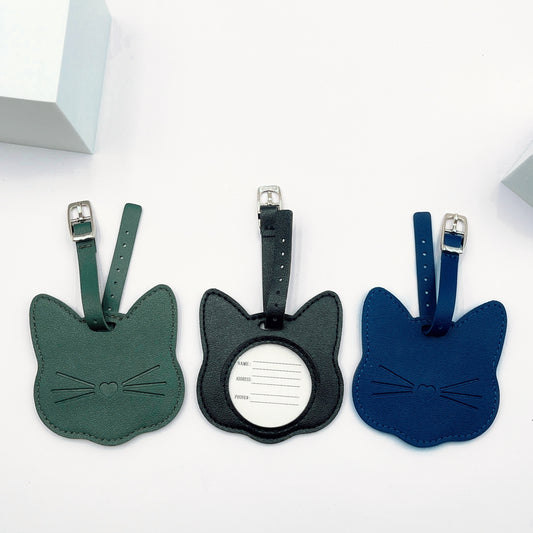 [Cartoon Cat PU Leather Luggage Tag]Leather Suitcase Tag Personality Ciche Luggage Tag Name Telephone Information Tag - Multicolor Optional