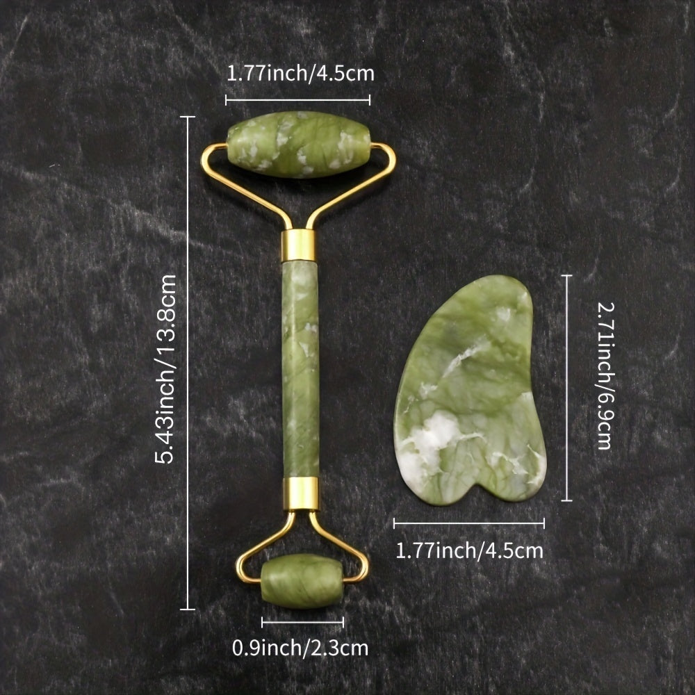 Jade Roller And Gua Sha Tools Set, Skin Care Massager, Jade Facial Roller, Natural Jade Facial Roller, Massage Tool For Face, Eyes, Neck And Body, Beauty Tool