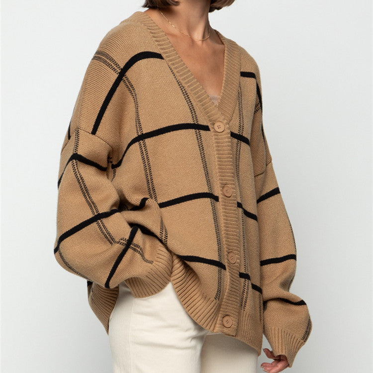 British retro loose coat mid-length plaid