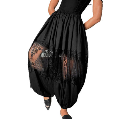 Women's Loose-Fit Lace-Panel Jogger Pants