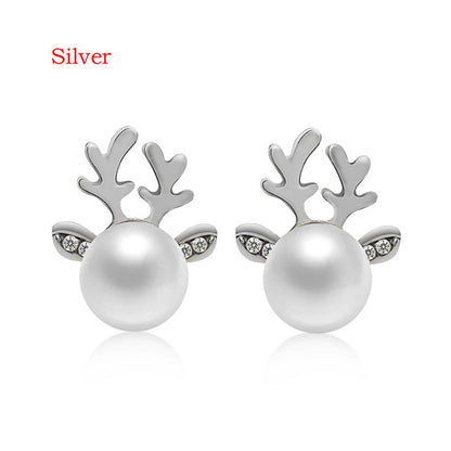 Stud Earrings Christmas Pearl Antlers Earrings