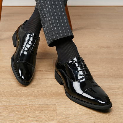 Patent Leather Three-joint Oxford Shoes Pointed Business Men's Soft Bottom