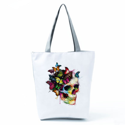 Portable Large Capacity Skull Printed Handbag