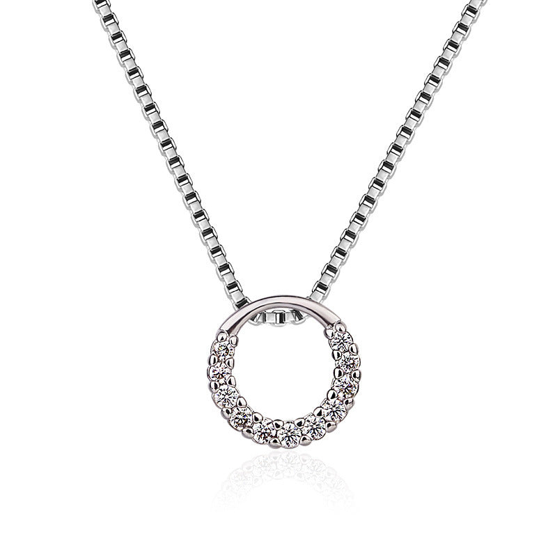 Round Diamond Zircon Pendant Necklace Clavicle Chain