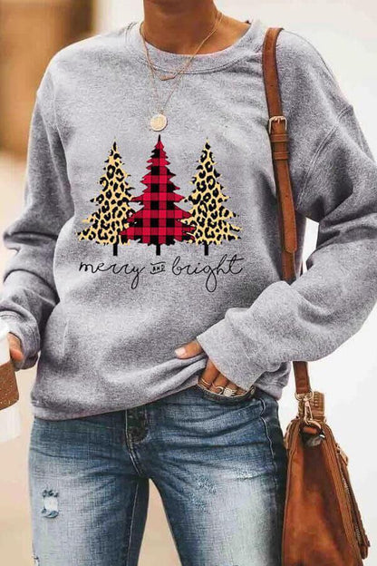 European and American Christmas Costumes Merry Christmas Letters Leopard Print Christmas Tree Sweatshirt Men's and Women's Round Neck