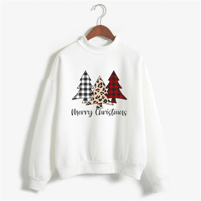 Merry christmas Merry Christmas Printed High Neck Long Sleeve Sweat Round Neck European American Amazon Foreign Trade