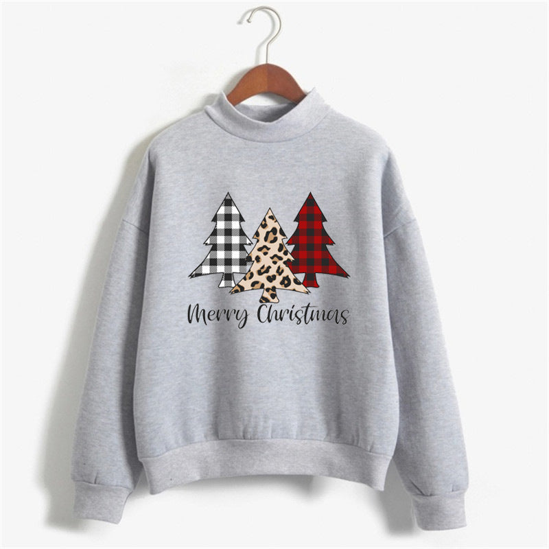 Merry christmas Merry Christmas Printed High Neck Long Sleeve Sweat Round Neck European American Amazon Foreign Trade