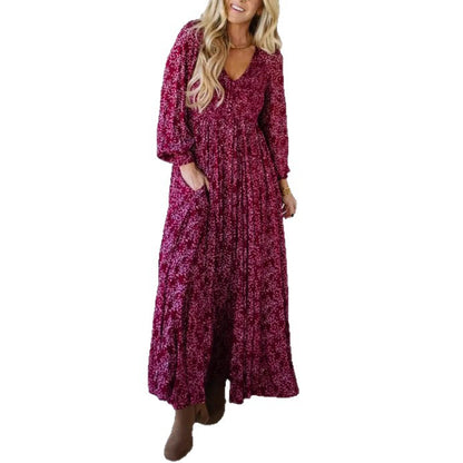 Women's V-neck Long-sleeve Waist-cinching Bodycon Dress