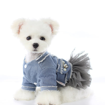 Pet small fragrant denim tutu skirt