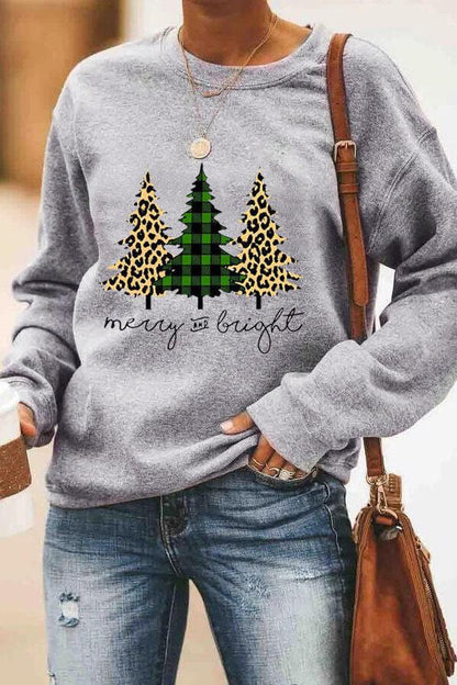 European and American Christmas Costumes Merry Christmas Letters Leopard Print Christmas Tree Sweatshirt Men's and Women's Round Neck