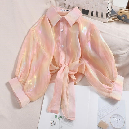 Fashionable Glossy Purple Cardigan Sun-protective Garment