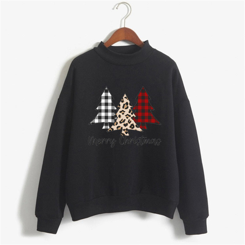 Merry christmas Merry Christmas Printed High Neck Long Sleeve Sweat Round Neck European American Amazon Foreign Trade