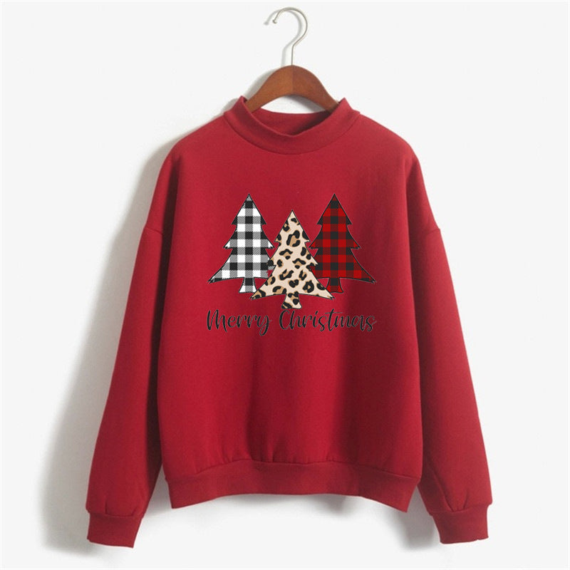Merry christmas Merry Christmas Printed High Neck Long Sleeve Sweat Round Neck European American Amazon Foreign Trade