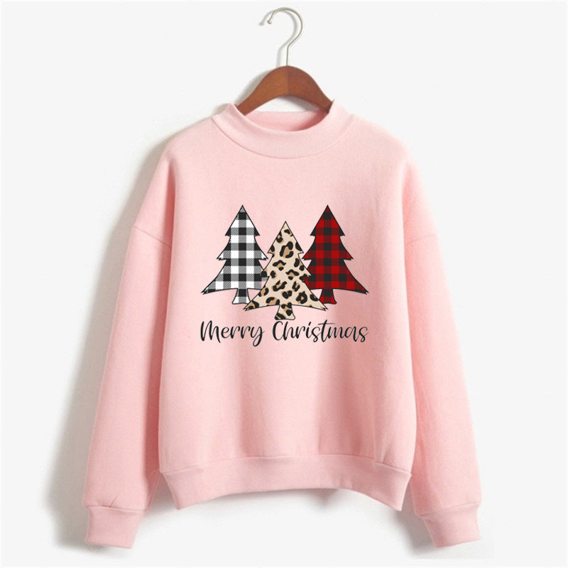 Merry christmas Merry Christmas Printed High Neck Long Sleeve Sweat Round Neck European American Amazon Foreign Trade
