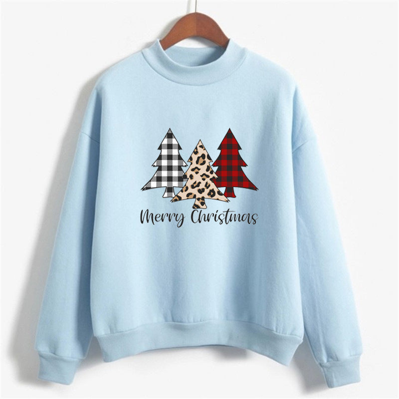 Merry christmas Merry Christmas Printed High Neck Long Sleeve Sweat Round Neck European American Amazon Foreign Trade
