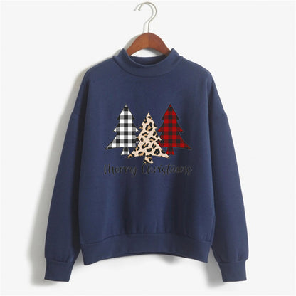 Merry christmas Merry Christmas Printed High Neck Long Sleeve Sweat Round Neck European American Amazon Foreign Trade