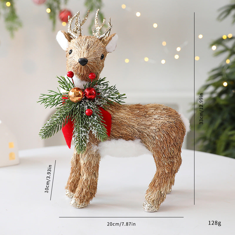 Straw Christmas Elk Squirrel Ornaments Christmas Scene Layout