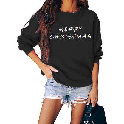 Merry Christmas Merry Christmas Letter Print European and American Crewneck Autumn and Winter Women's Sweat