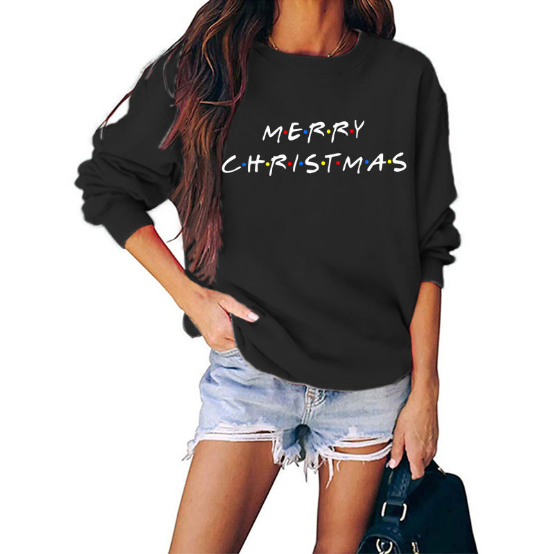 Merry Christmas Merry Christmas Letter Print European and American Crewneck Autumn and Winter Women's Sweat
