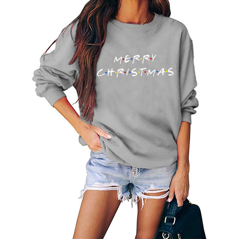 Merry Christmas Merry Christmas Letter Print European and American Crewneck Autumn and Winter Women's Sweat