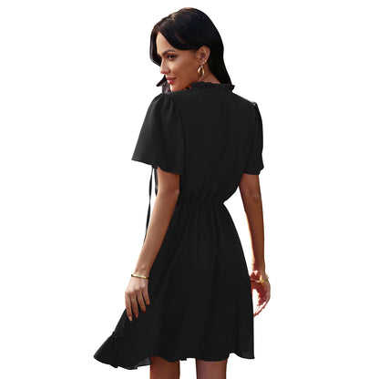 High Neck Neck Waist Ruffle Dress