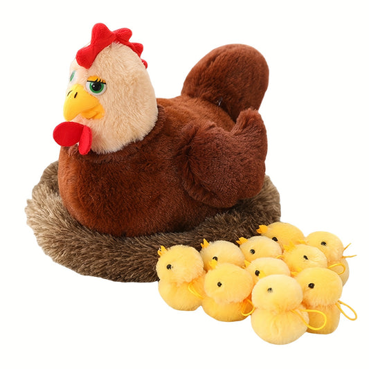 28.98cm Swan Chick Family Plush Toy, Chicken Mother Swan Plush Dolls Lifelike Animals Stuffed Doll With Nest, Kids Christmas Gift