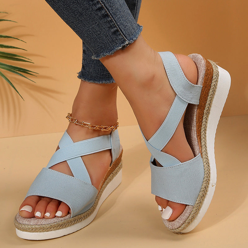 Women's Cross-Strap Platform Wedge Sandals | Summer Hemp Heel Gladiator Shoes