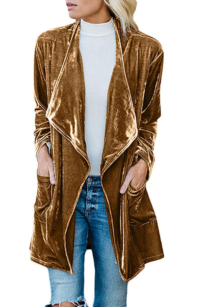 New European And Beautiful Casual Gold Velvet Long Trench Coat