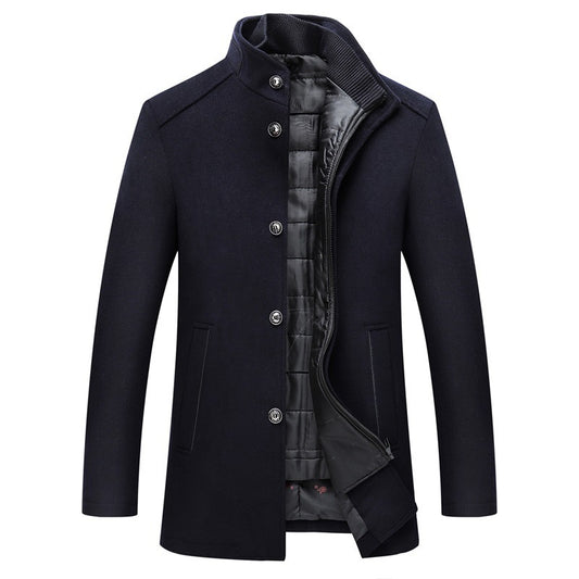 Solid Color Casual Men's Woolen Coat