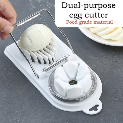 Compact 2-in-1 Egg Slicer & Cutter - Perfect for Hard-Boiled Eggs, Includes Fruit Divider, Durable Plastic/Metal, Easy to Use, Ideal for Small Kitchens, 7.76x3.46 inches, Single Egg Slicer