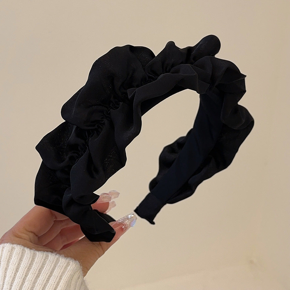 Black Large Intestine High-grade Satin Pleated Headband