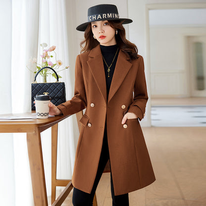 Women's Mid-Length Trench Coat - Autumn Winter Fashion Suit Jacket