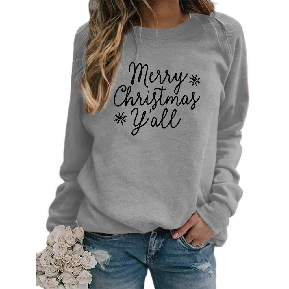 Christmas Snowflake Merry Christmas Letter Printed Round Neck Sweat Autumn and Winter Europe and America Amazon wish