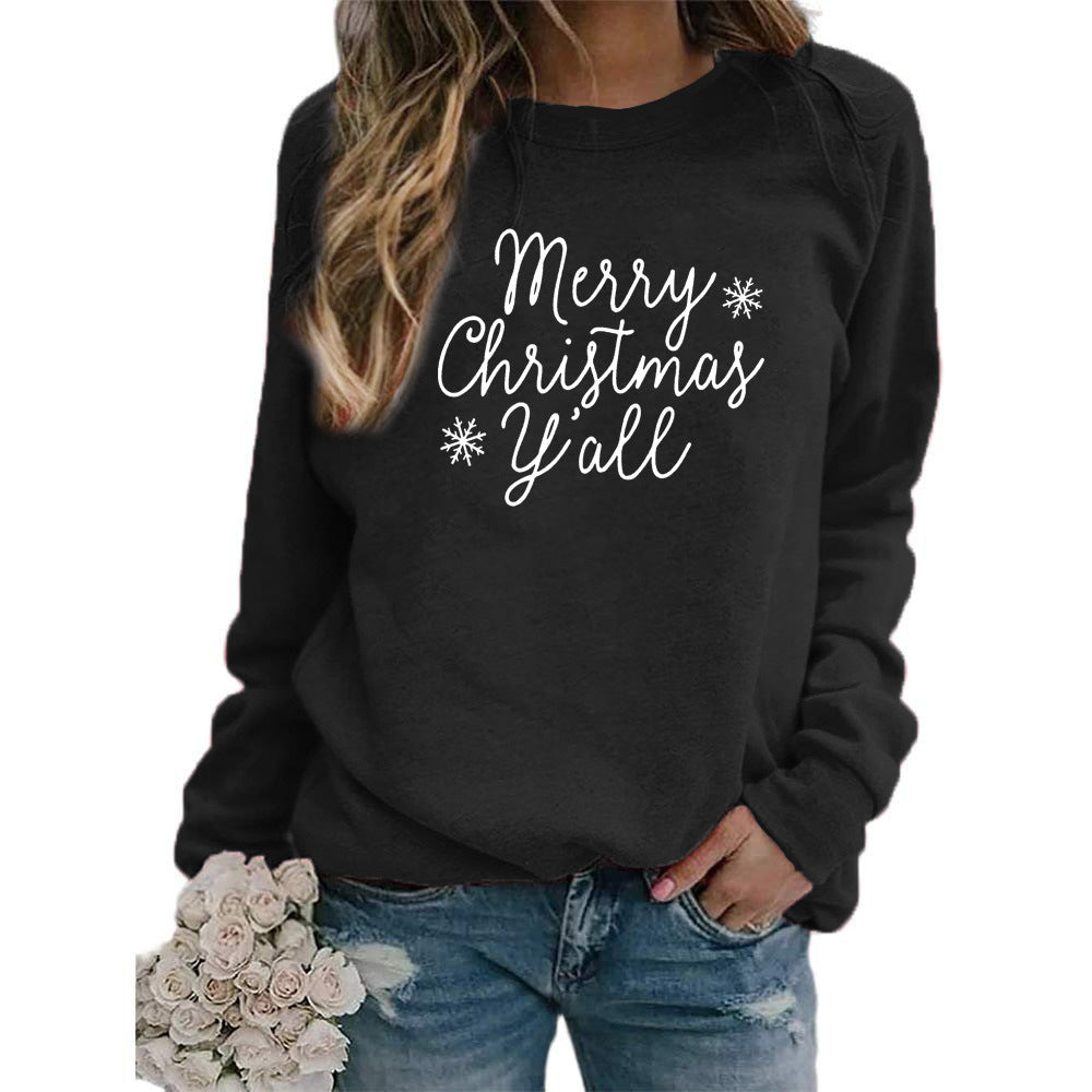 Christmas Snowflake Merry Christmas Letter Printed Round Neck Sweat Autumn and Winter Europe and America Amazon wish