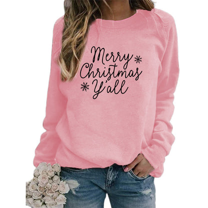 Christmas Snowflake Merry Christmas Letter Printed Round Neck Sweat Autumn and Winter Europe and America Amazon wish