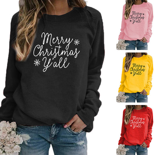 Christmas Snowflake Merry Christmas Letter Printed Round Neck Sweat Autumn and Winter Europe and America Amazon wish