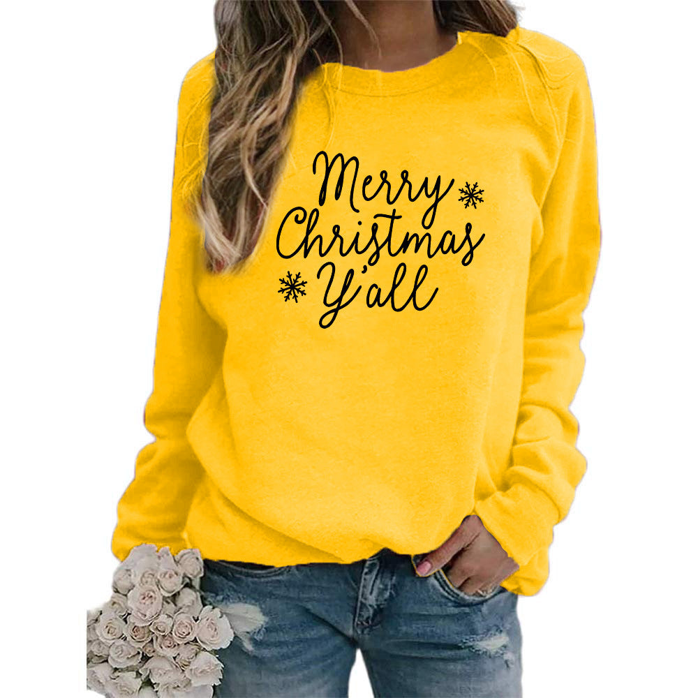Christmas Snowflake Merry Christmas Letter Printed Round Neck Sweat Autumn and Winter Europe and America Amazon wish
