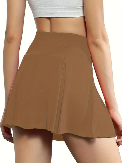 Summer Skort Solid Shorts, Sexy High Waist Fashion Sports Biker Running Yoga Skort Shorts, Women's Clothing