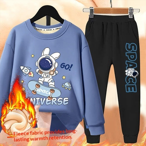 Boys' Winter Casual All-Match Fleece-Lined Thickened Outfit